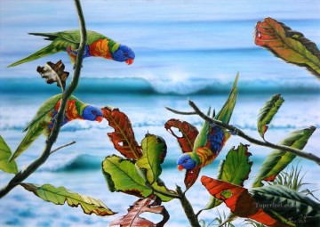perroquets rencontre des oiseaux Peinture à l'huile